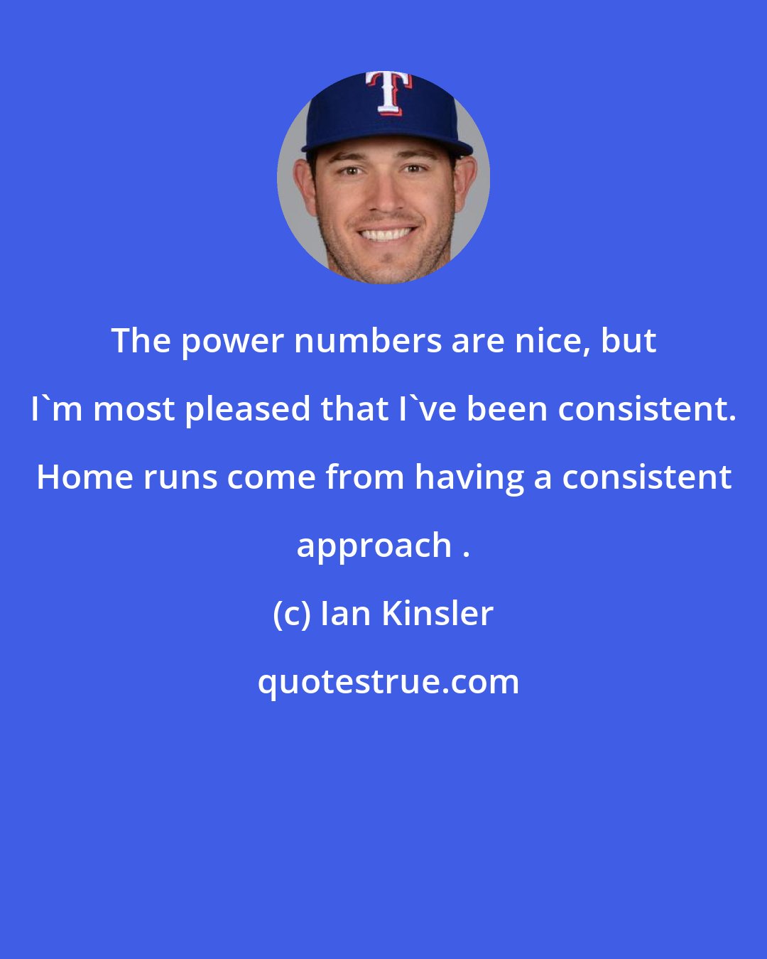 Ian Kinsler: The power numbers are nice, but I'm most pleased that I've been consistent. Home runs come from having a consistent approach .