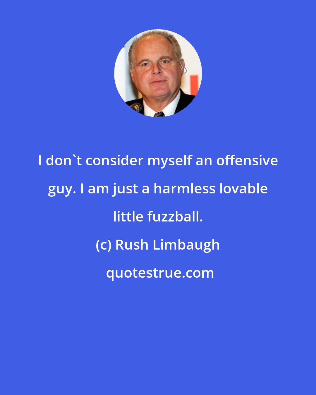 Rush Limbaugh: I don't consider myself an offensive guy. I am just a harmless lovable little fuzzball.