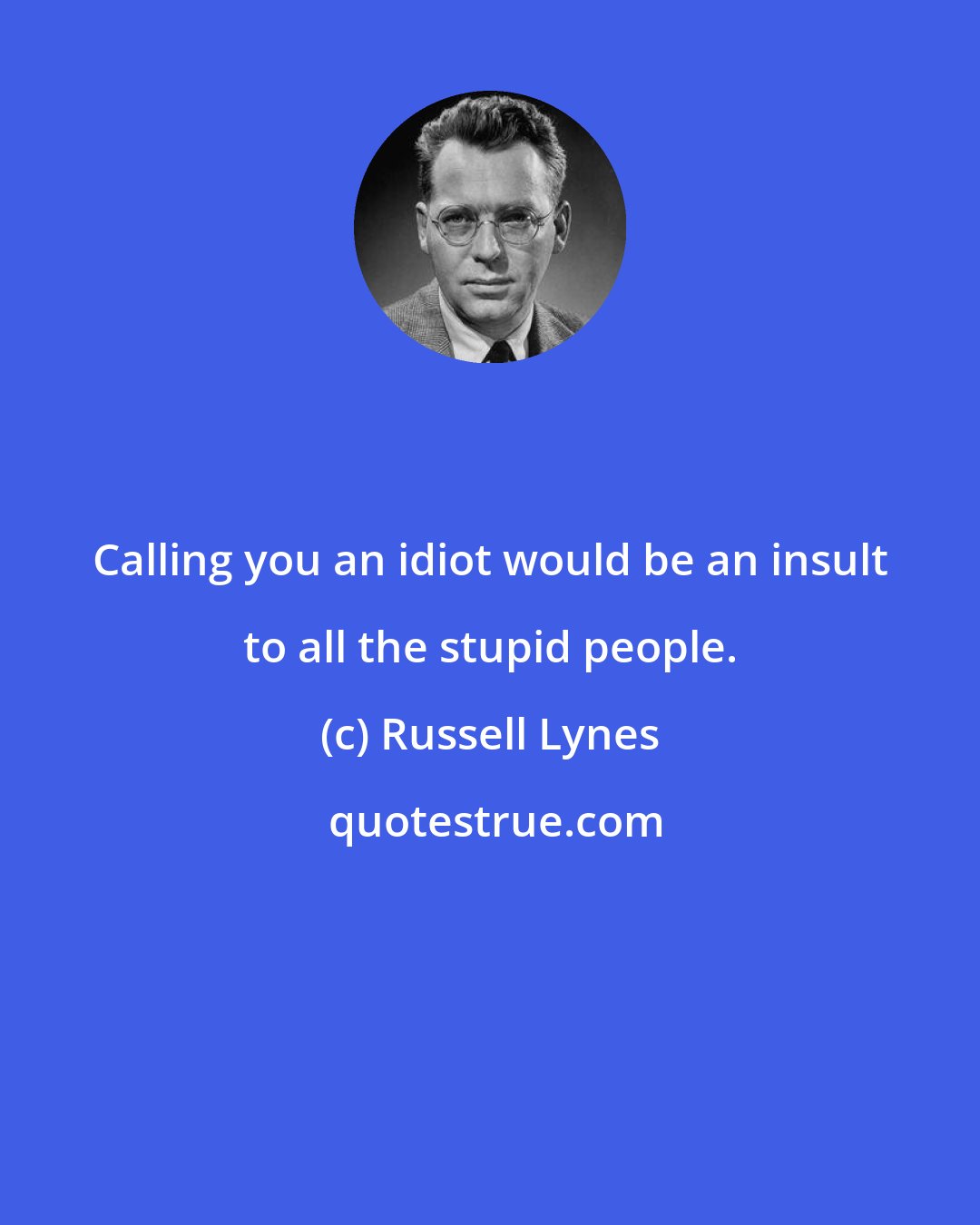 Russell Lynes: Calling you an idiot would be an insult to all the stupid people.