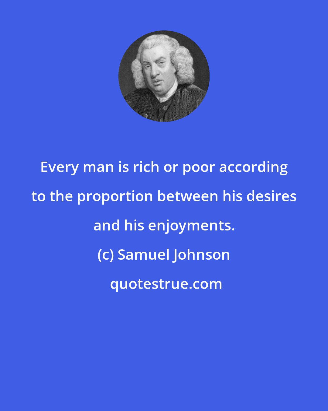 Samuel Johnson: Every man is rich or poor according to the proportion between his desires and his enjoyments.