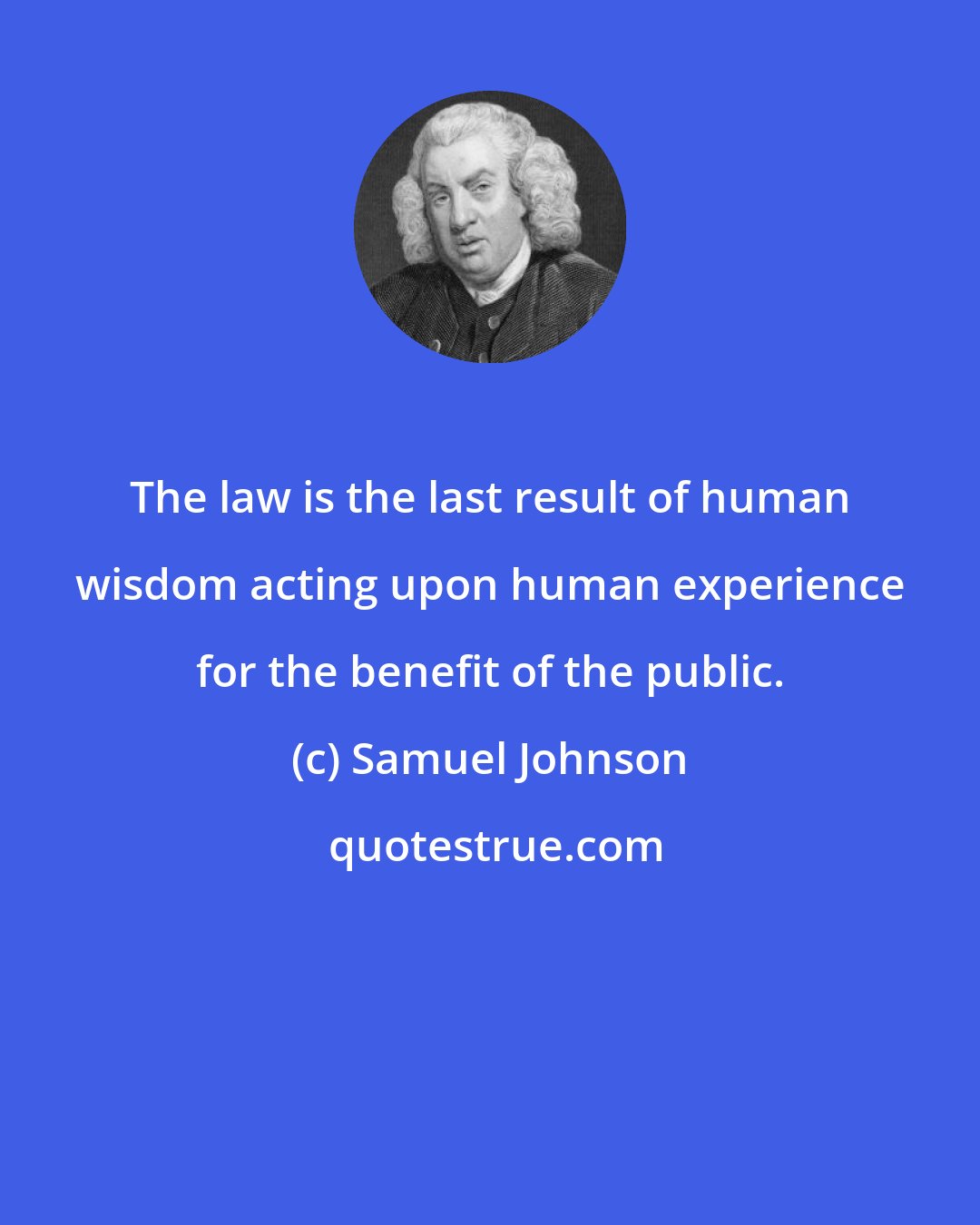 Samuel Johnson: The law is the last result of human wisdom acting upon human experience for the benefit of the public.