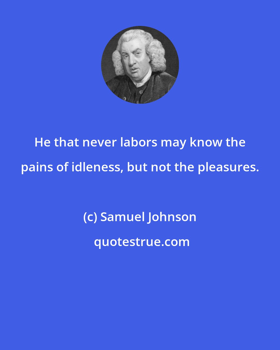 Samuel Johnson: He that never labors may know the pains of idleness, but not the pleasures.