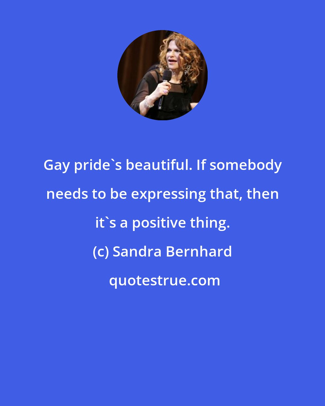 Sandra Bernhard: Gay pride's beautiful. If somebody needs to be expressing that, then it's a positive thing.