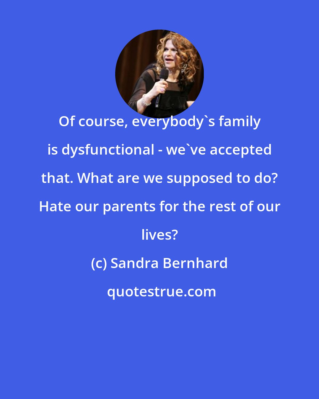 Sandra Bernhard: Of course, everybody's family is dysfunctional - we've accepted that. What are we supposed to do? Hate our parents for the rest of our lives?