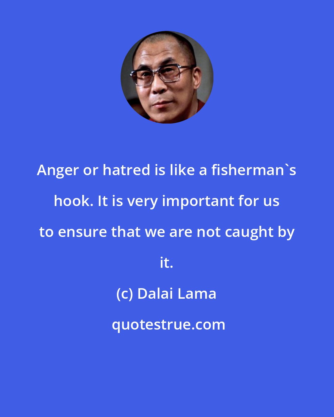 Dalai Lama: Anger or hatred is like a fisherman's hook. It is very important for us to ensure that we are not caught by it.