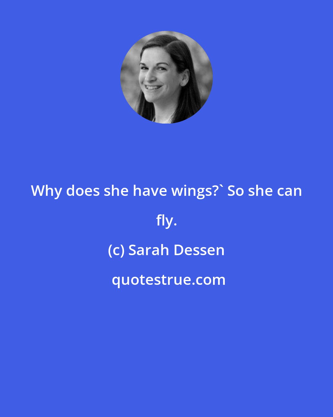 Sarah Dessen: Why does she have wings?' So she can fly.