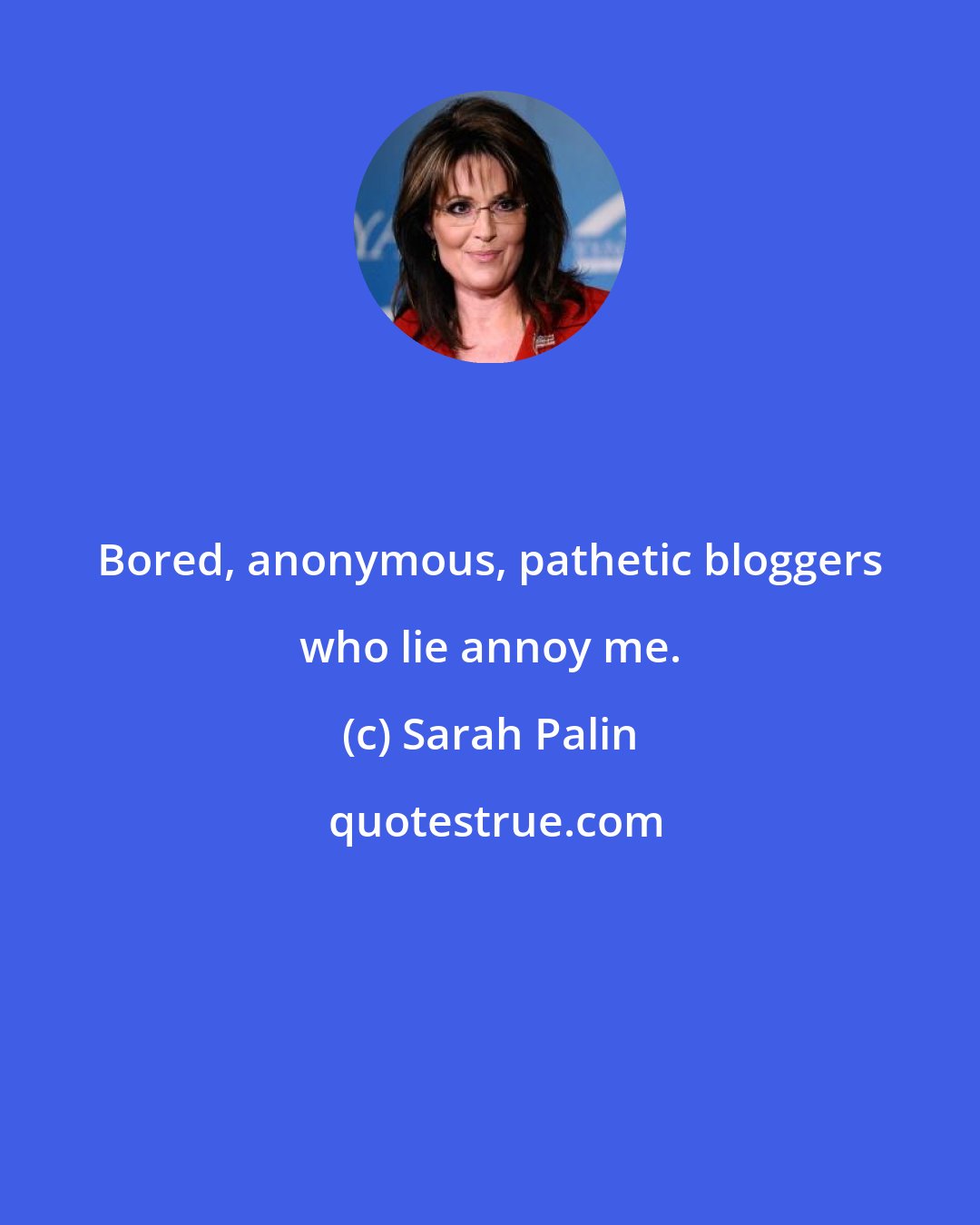 Sarah Palin: Bored, anonymous, pathetic bloggers who lie annoy me.
