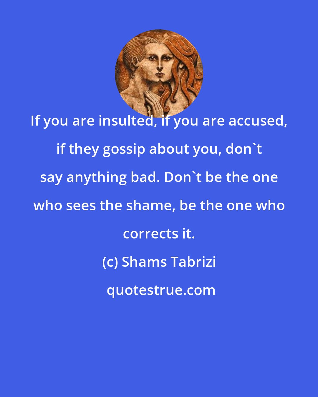 Shams Tabrizi: If you are insulted, if you are accused, if they gossip about you, don't say anything bad. Don't be the one who sees the shame, be the one who corrects it.