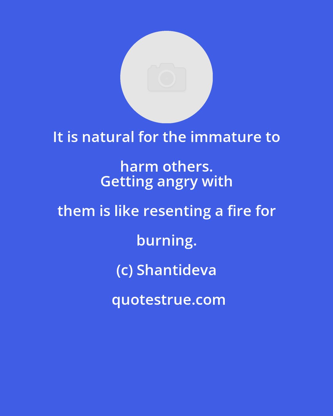 Shantideva: It is natural for the immature to harm others. 
 Getting angry with them is like resenting a fire for burning.