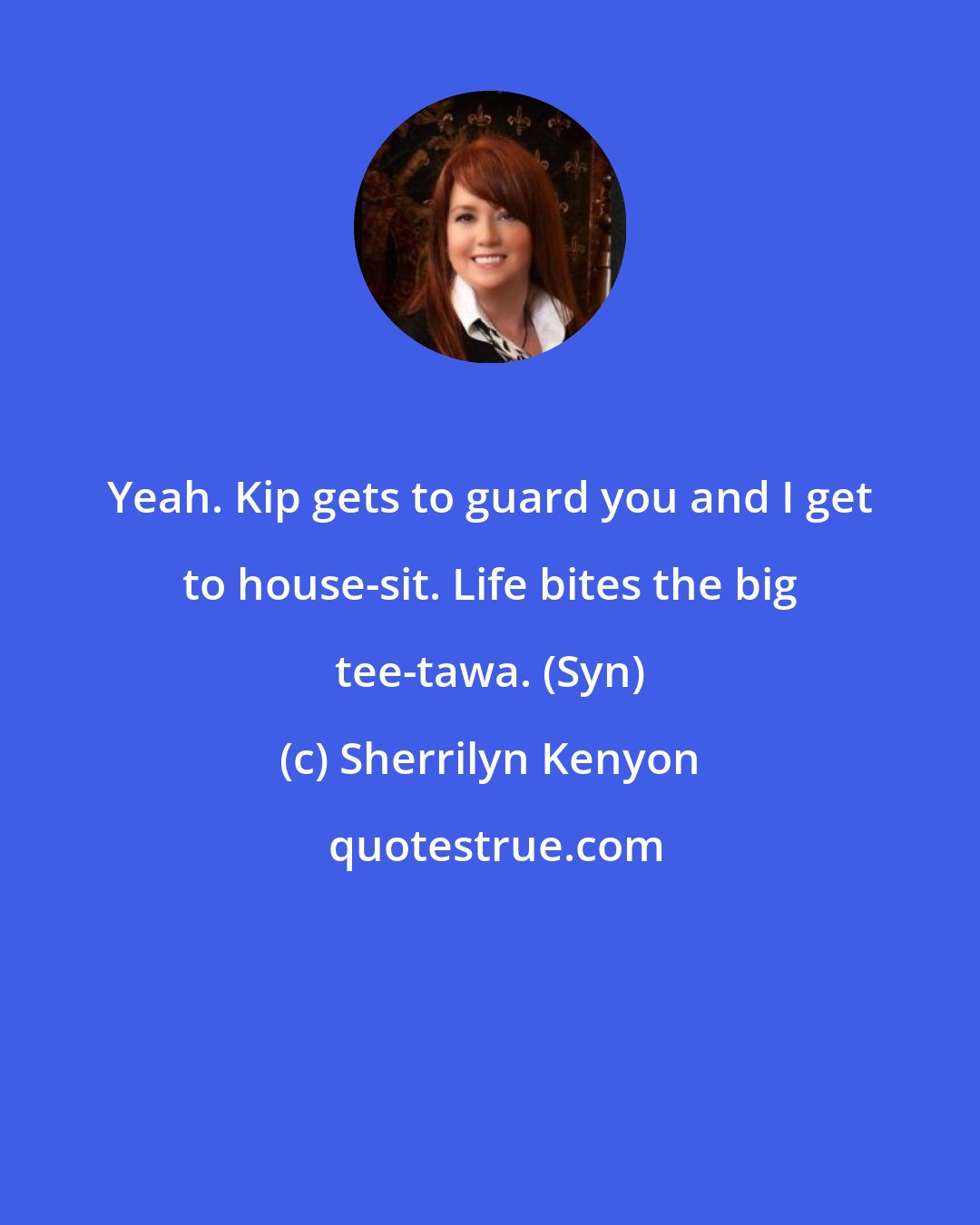 Sherrilyn Kenyon: Yeah. Kip gets to guard you and I get to house-sit. Life bites the big tee-tawa. (Syn)