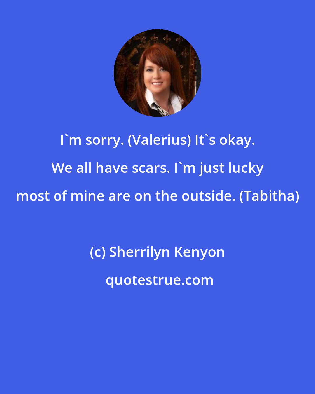 Sherrilyn Kenyon: I'm sorry. (Valerius) It's okay. We all have scars. I'm just lucky most of mine are on the outside. (Tabitha)