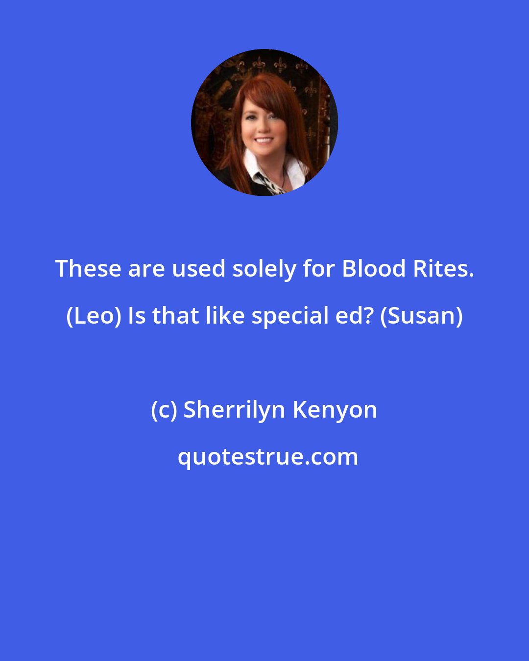 Sherrilyn Kenyon: These are used solely for Blood Rites. (Leo) Is that like special ed? (Susan)