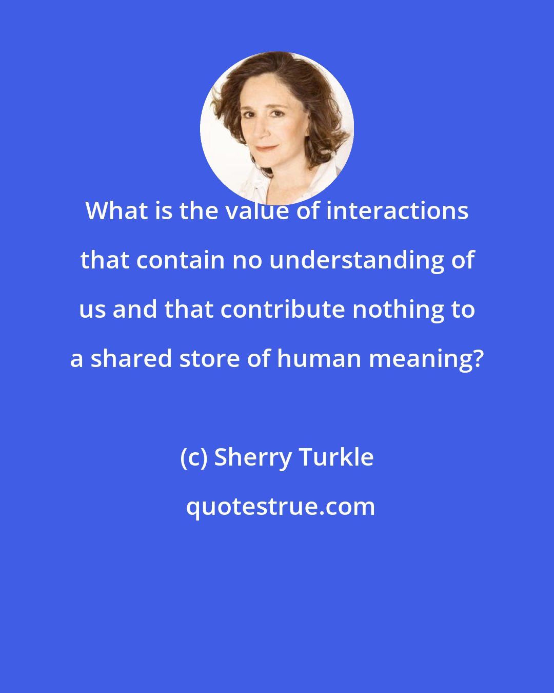 Sherry Turkle: What is the value of interactions that contain no understanding of us and that contribute nothing to a shared store of human meaning?