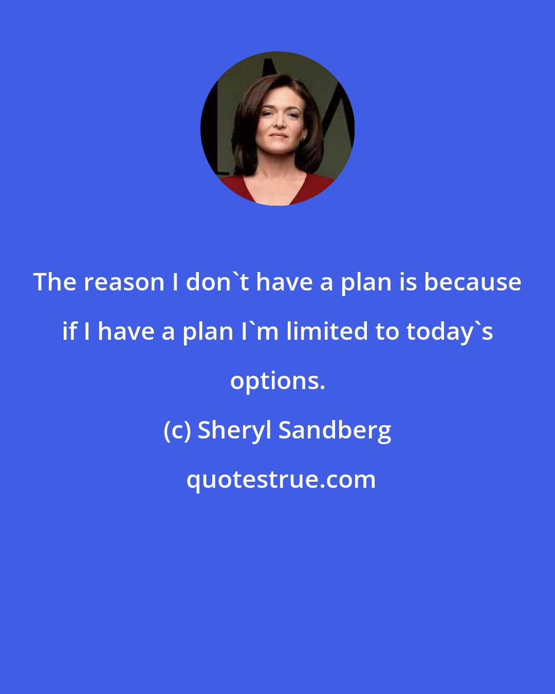 Sheryl Sandberg: The reason I don't have a plan is because if I have a plan I'm limited to today's options.