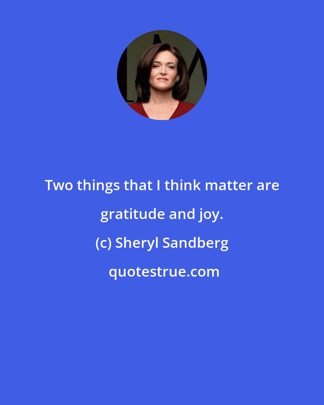 Sheryl Sandberg: Two things that I think matter are gratitude and joy.