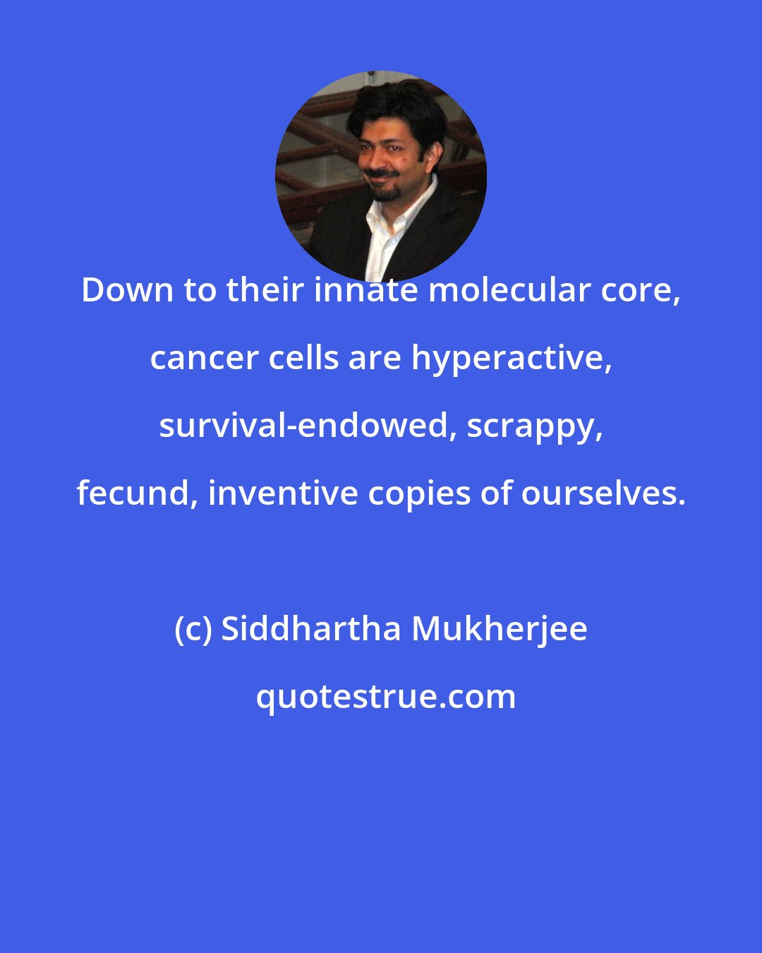 Siddhartha Mukherjee: Down to their innate molecular core, cancer cells are hyperactive, survival-endowed, scrappy, fecund, inventive copies of ourselves.