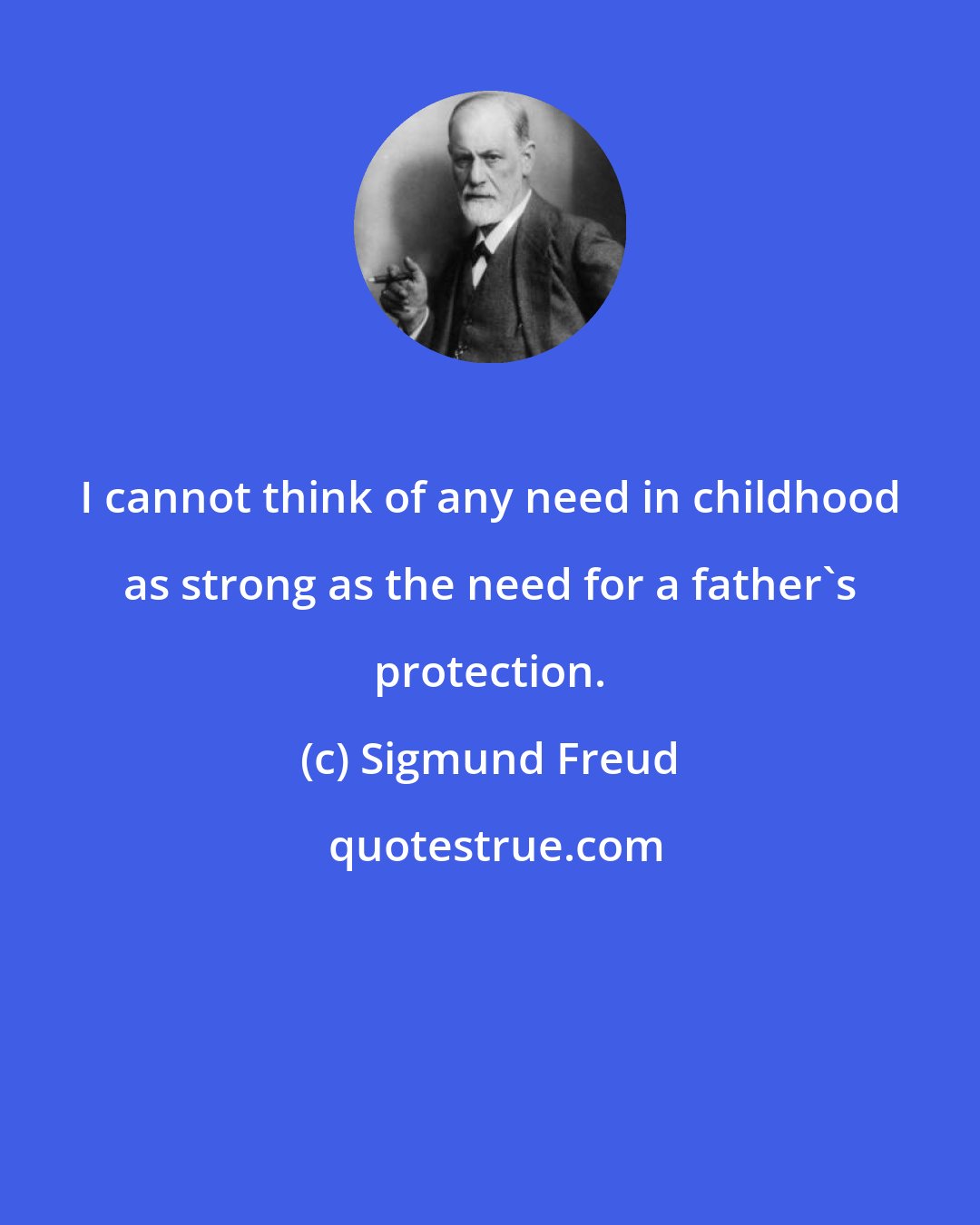 Sigmund Freud: I cannot think of any need in childhood as strong as the need for a father's protection.