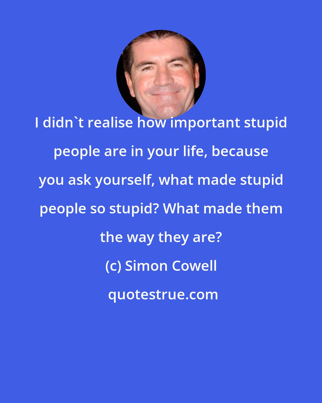 Simon Cowell: I didn't realise how important stupid people are in your life, because you ask yourself, what made stupid people so stupid? What made them the way they are?