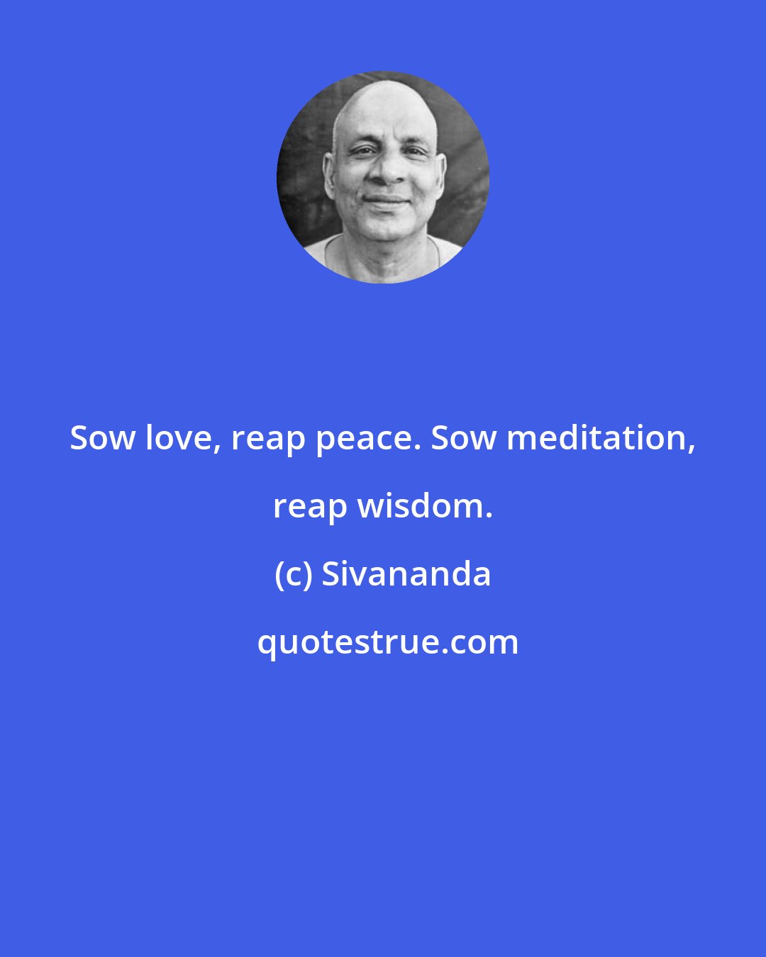 Sivananda: Sow love, reap peace. Sow meditation, reap wisdom.