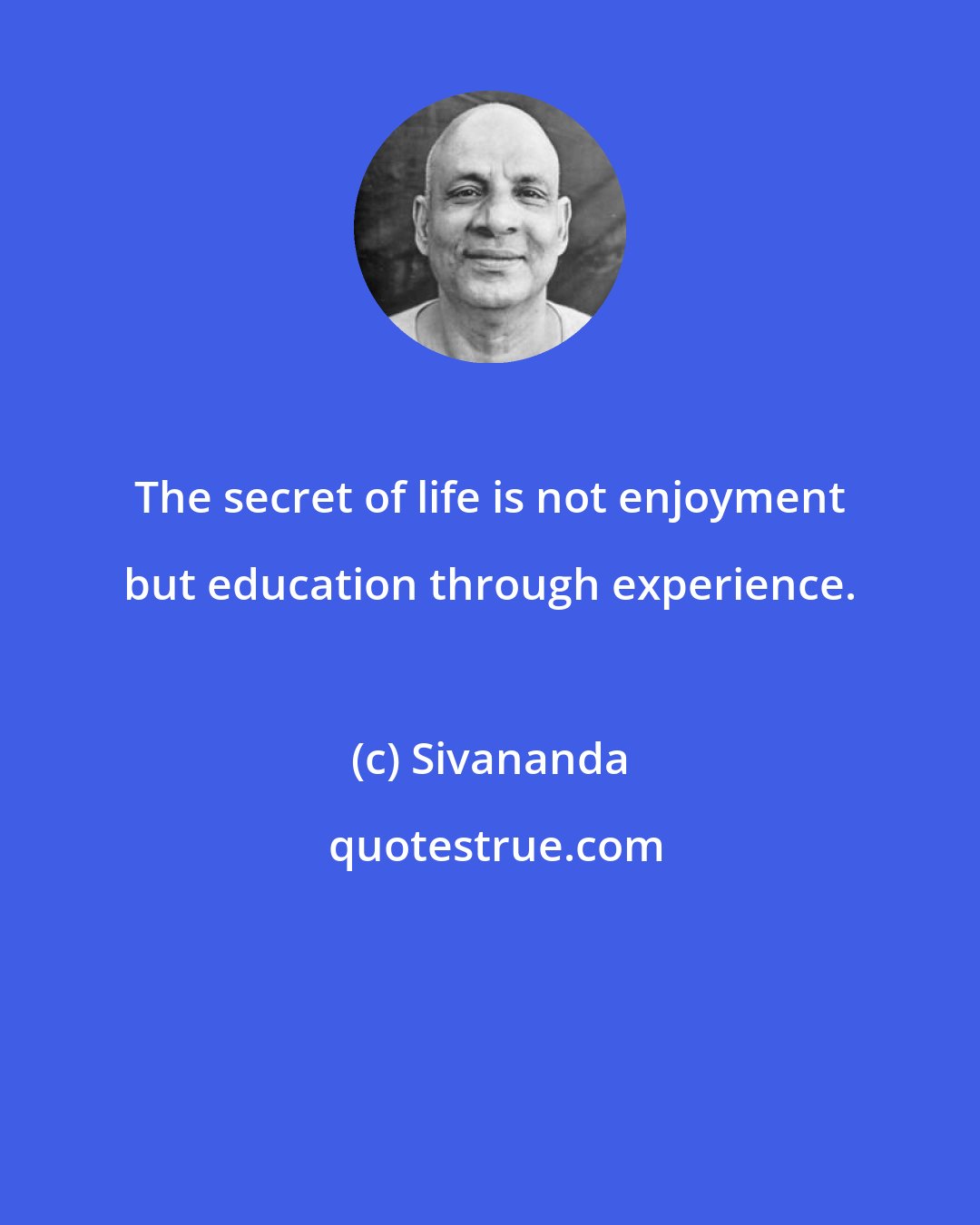 Sivananda: The secret of life is not enjoyment but education through experience.