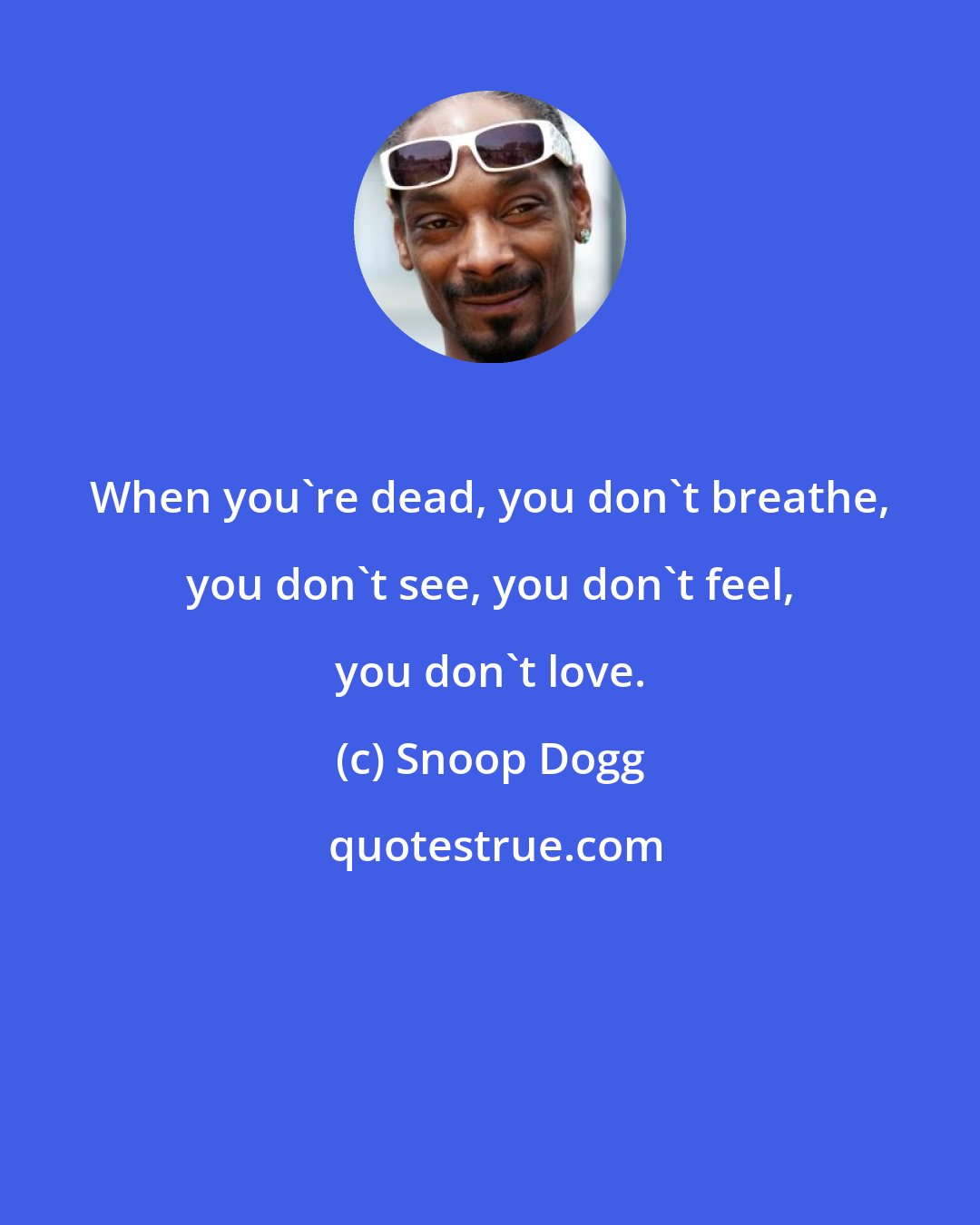 Snoop Dogg: When you're dead, you don't breathe, you don't see, you don't feel, you don't love.