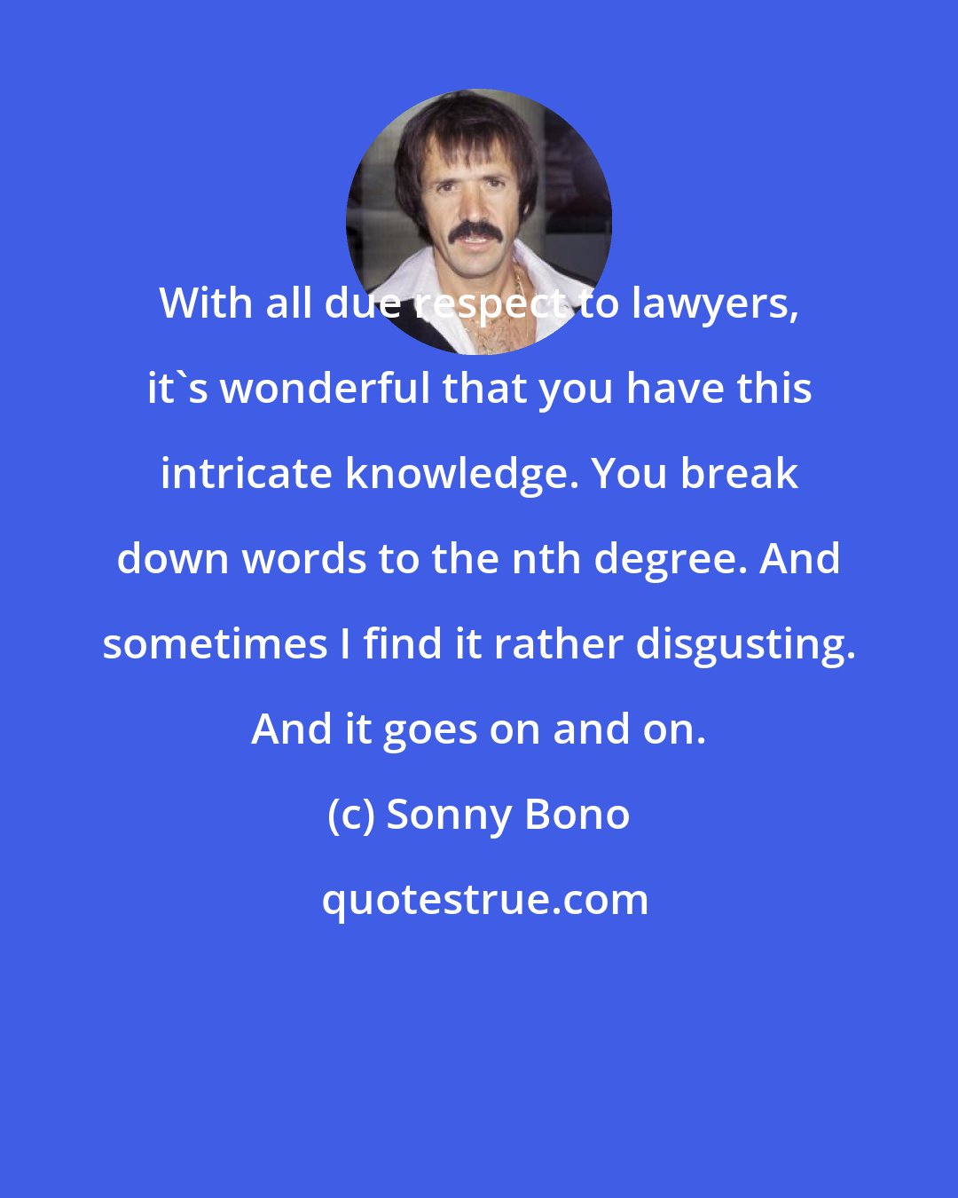 Sonny Bono: With all due respect to lawyers, it's wonderful that you have this intricate knowledge. You break down words to the nth degree. And sometimes I find it rather disgusting. And it goes on and on.