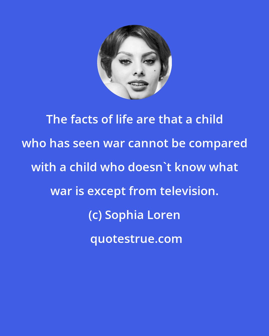 Sophia Loren: The facts of life are that a child who has seen war cannot be compared with a child who doesn't know what war is except from television.