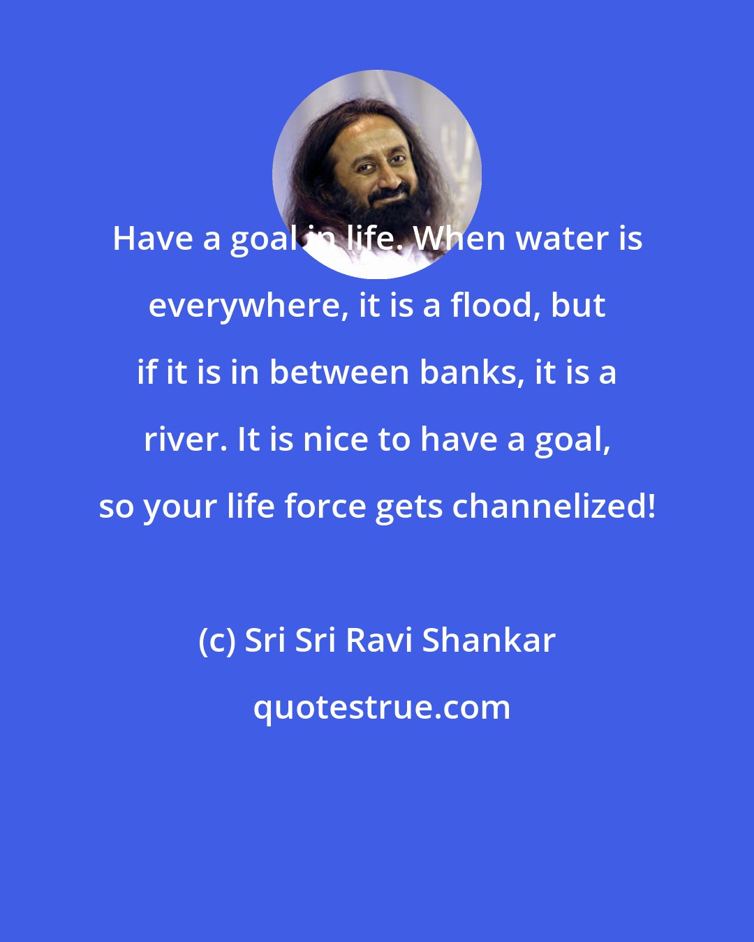 Sri Sri Ravi Shankar: Have a goal in life. When water is everywhere, it is a flood, but if it is in between banks, it is a river. It is nice to have a goal, so your life force gets channelized!