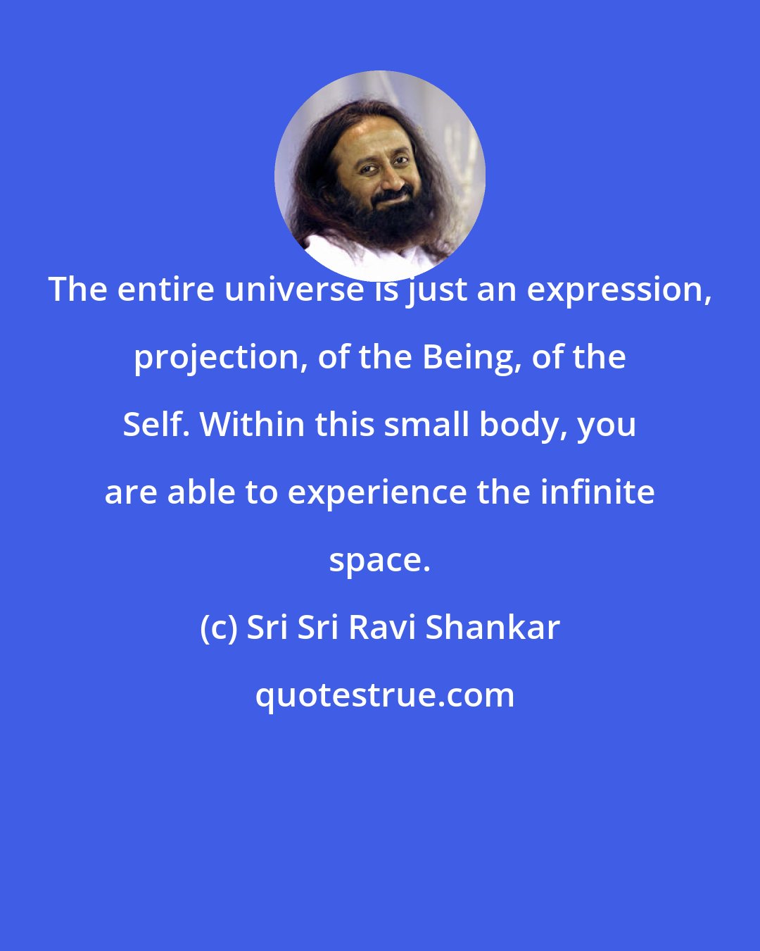 Sri Sri Ravi Shankar: The entire universe is just an expression, projection, of the Being, of the Self. Within this small body, you are able to experience the infinite space.