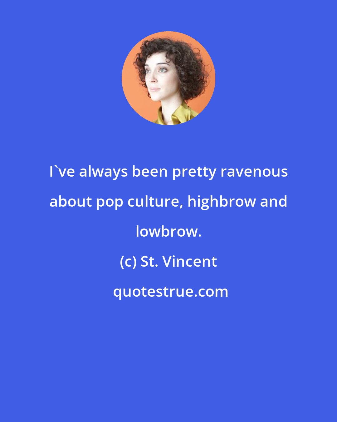St. Vincent: I've always been pretty ravenous about pop culture, highbrow and lowbrow.