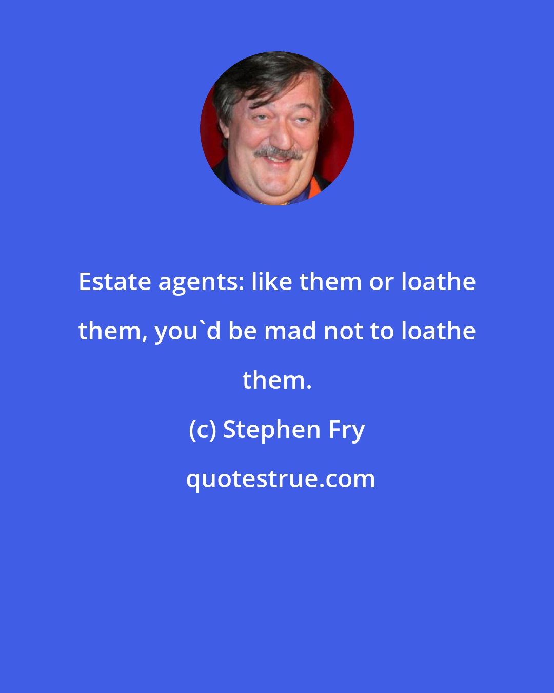 Stephen Fry: Estate agents: like them or loathe them, you'd be mad not to loathe them.