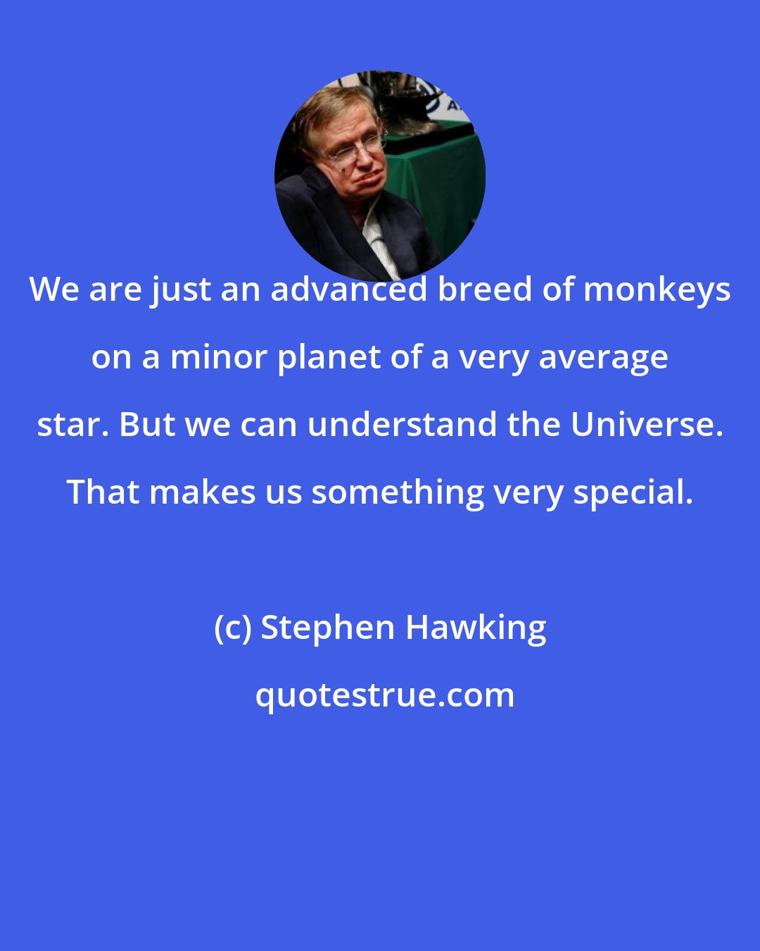 Stephen Hawking: We are just an advanced breed of monkeys on a minor planet of a very average star. But we can understand the Universe. That makes us something very special.