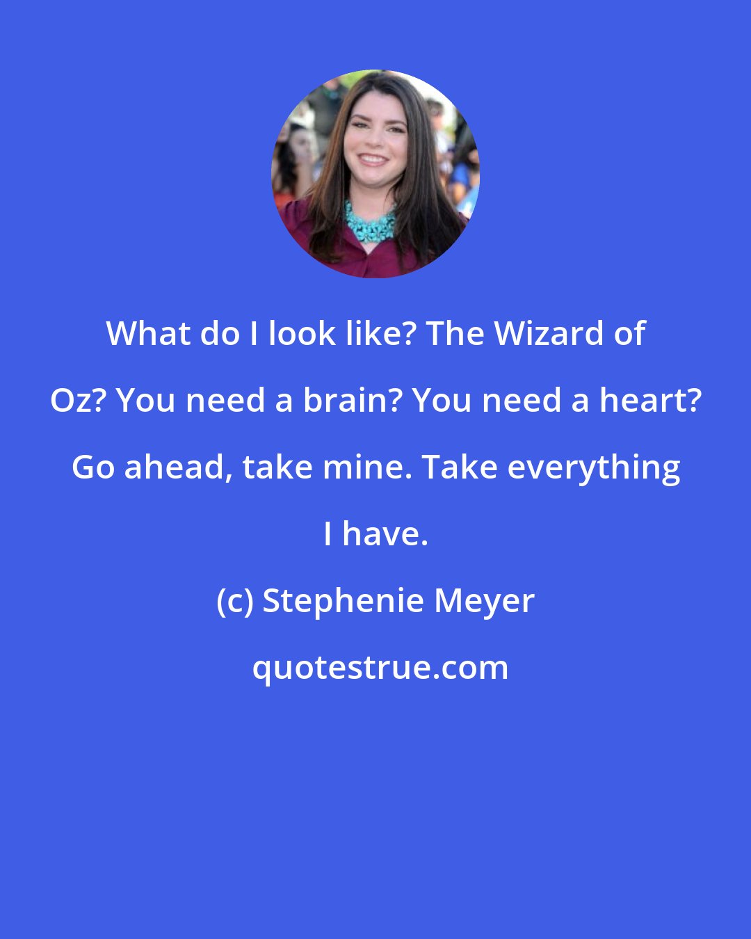 Stephenie Meyer: What do I look like? The Wizard of Oz? You need a brain? You need a heart? Go ahead, take mine. Take everything I have.