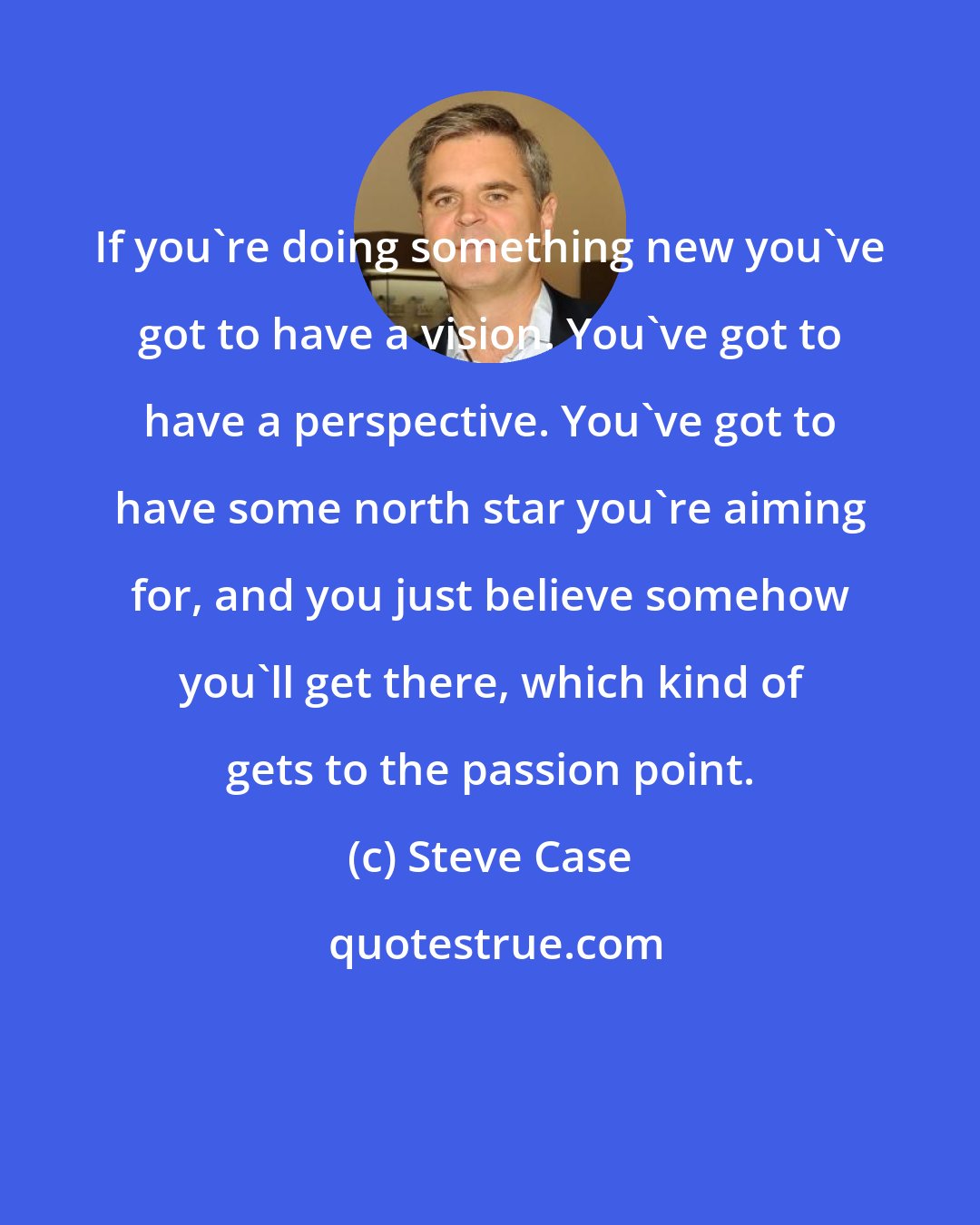 Steve Case: If you're doing something new you've got to have a vision. You've got to have a perspective. You've got to have some north star you're aiming for, and you just believe somehow you'll get there, which kind of gets to the passion point.