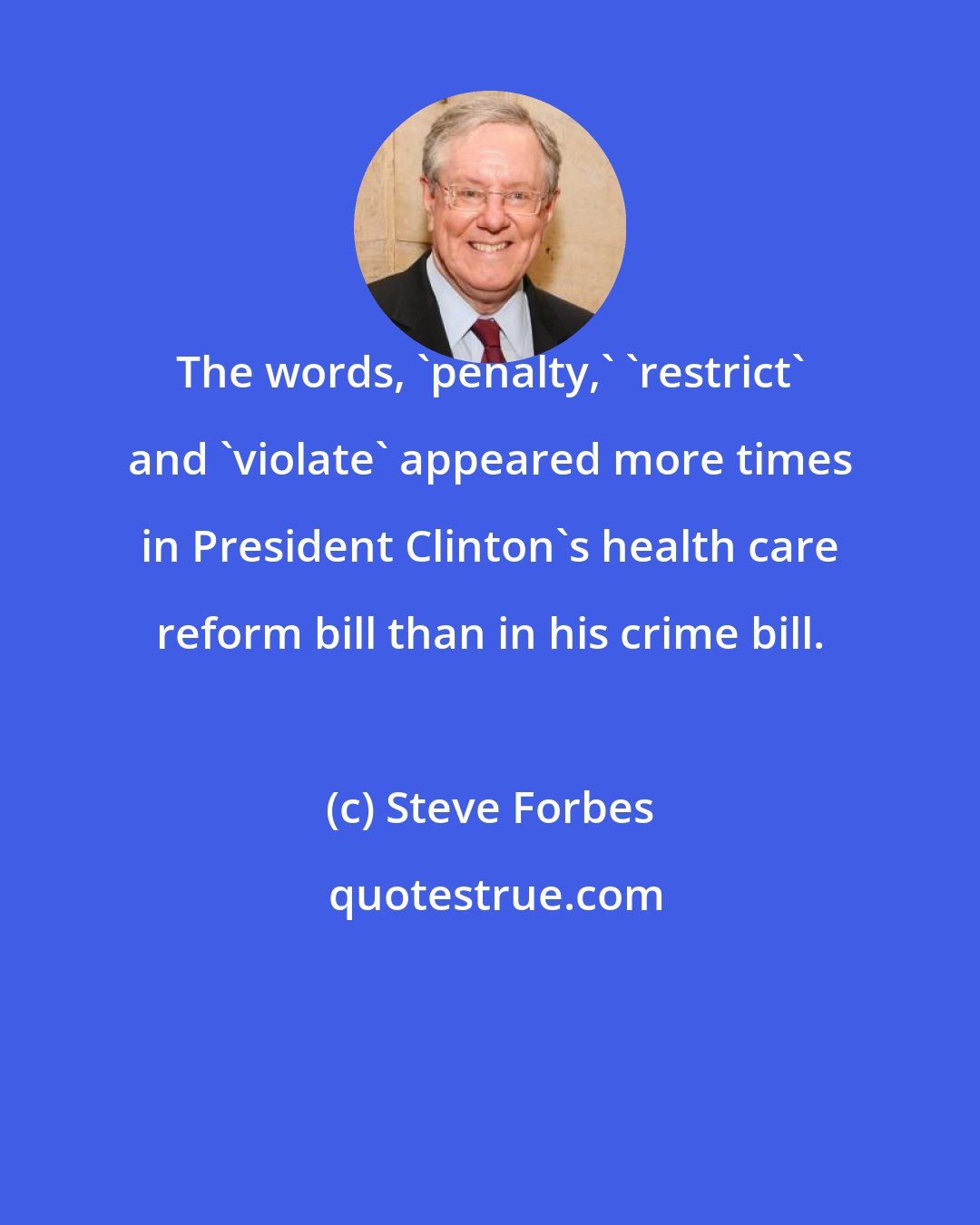 Steve Forbes: The words, 'penalty,' 'restrict' and 'violate' appeared more times in President Clinton's health care reform bill than in his crime bill.
