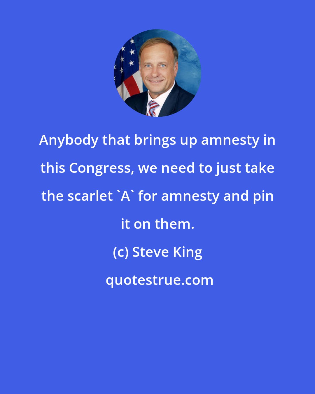 Steve King: Anybody that brings up amnesty in this Congress, we need to just take the scarlet 'A' for amnesty and pin it on them.
