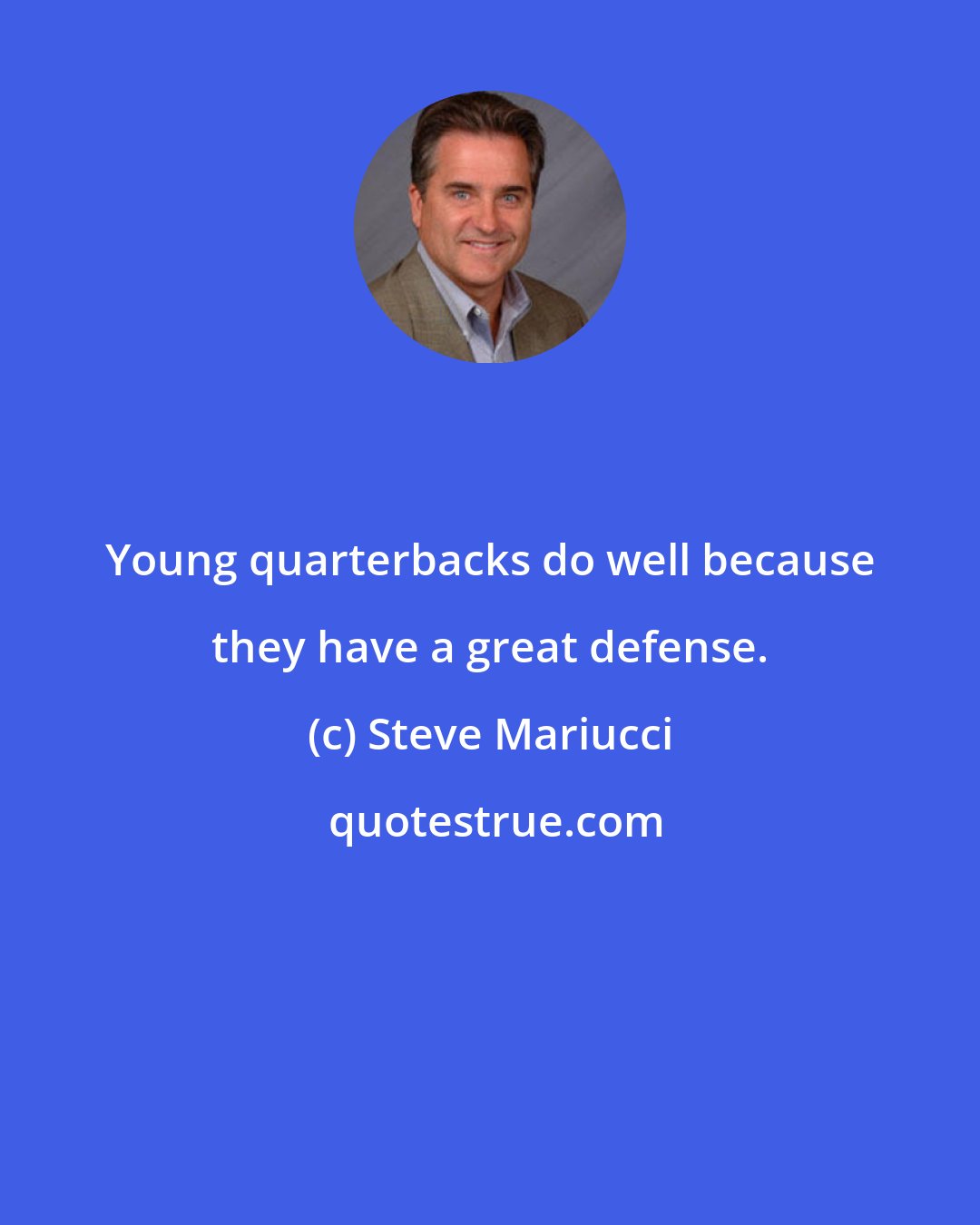Steve Mariucci: Young quarterbacks do well because they have a great defense.