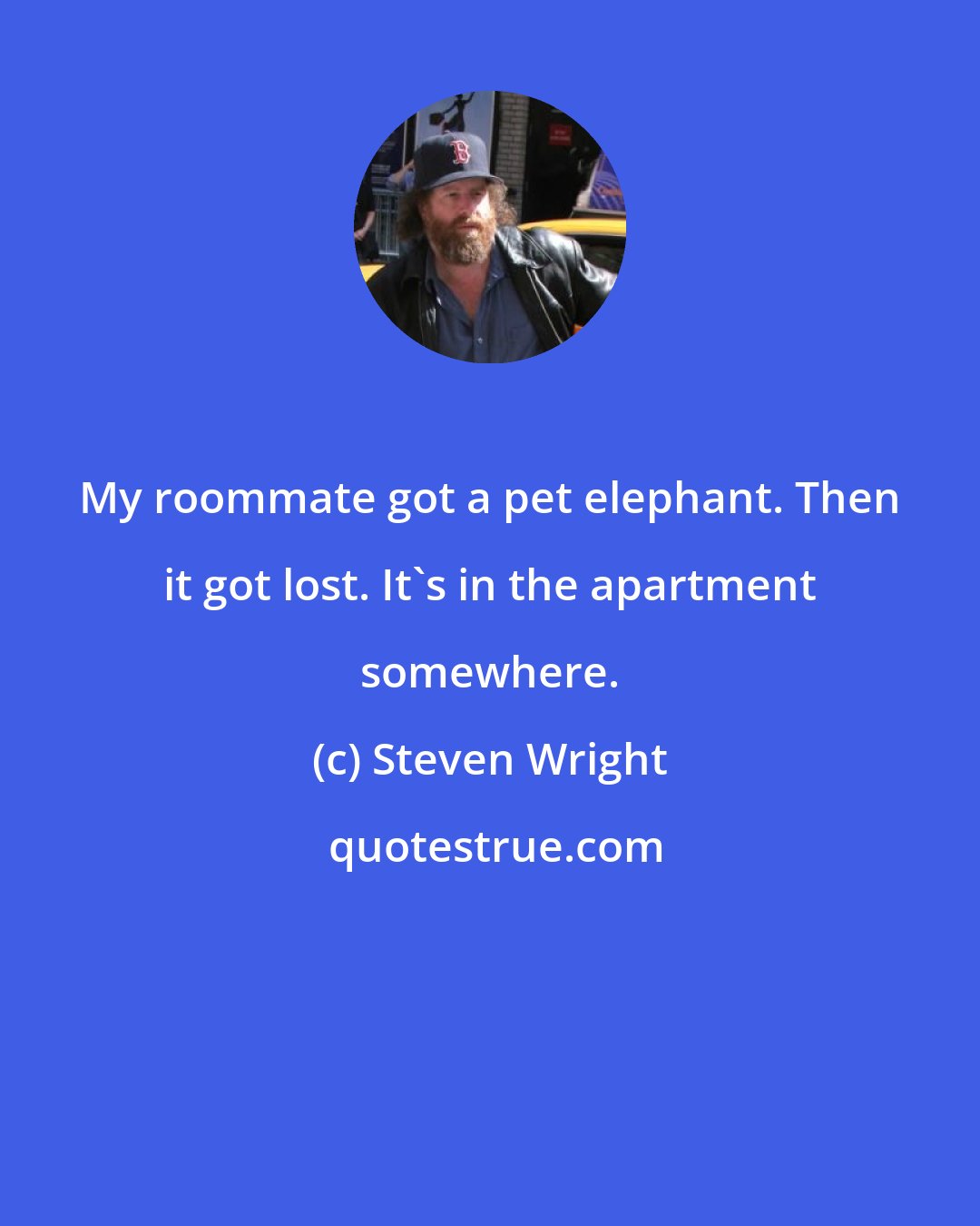 Steven Wright: My roommate got a pet elephant. Then it got lost. It's in the apartment somewhere.