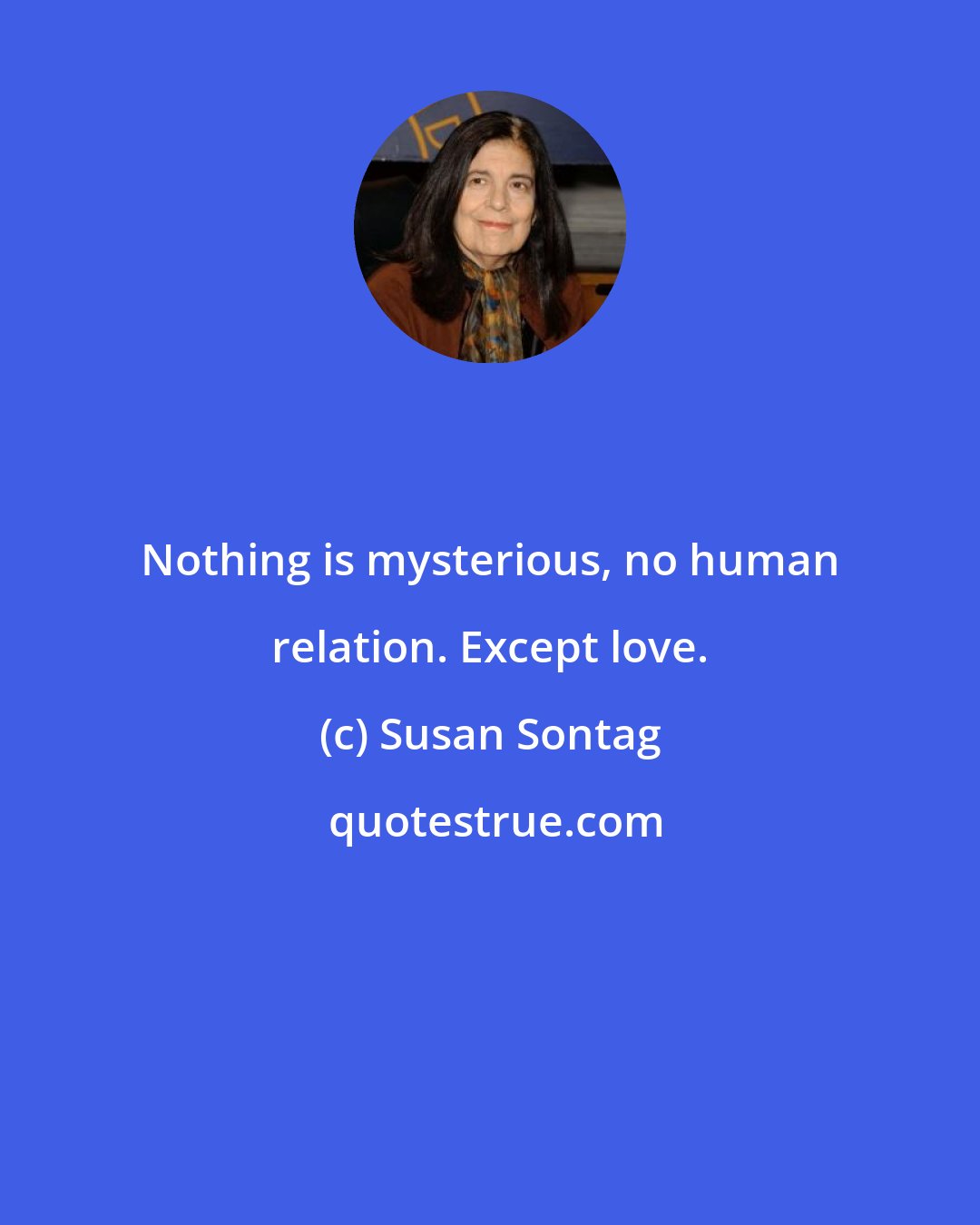 Susan Sontag: Nothing is mysterious, no human relation. Except love.