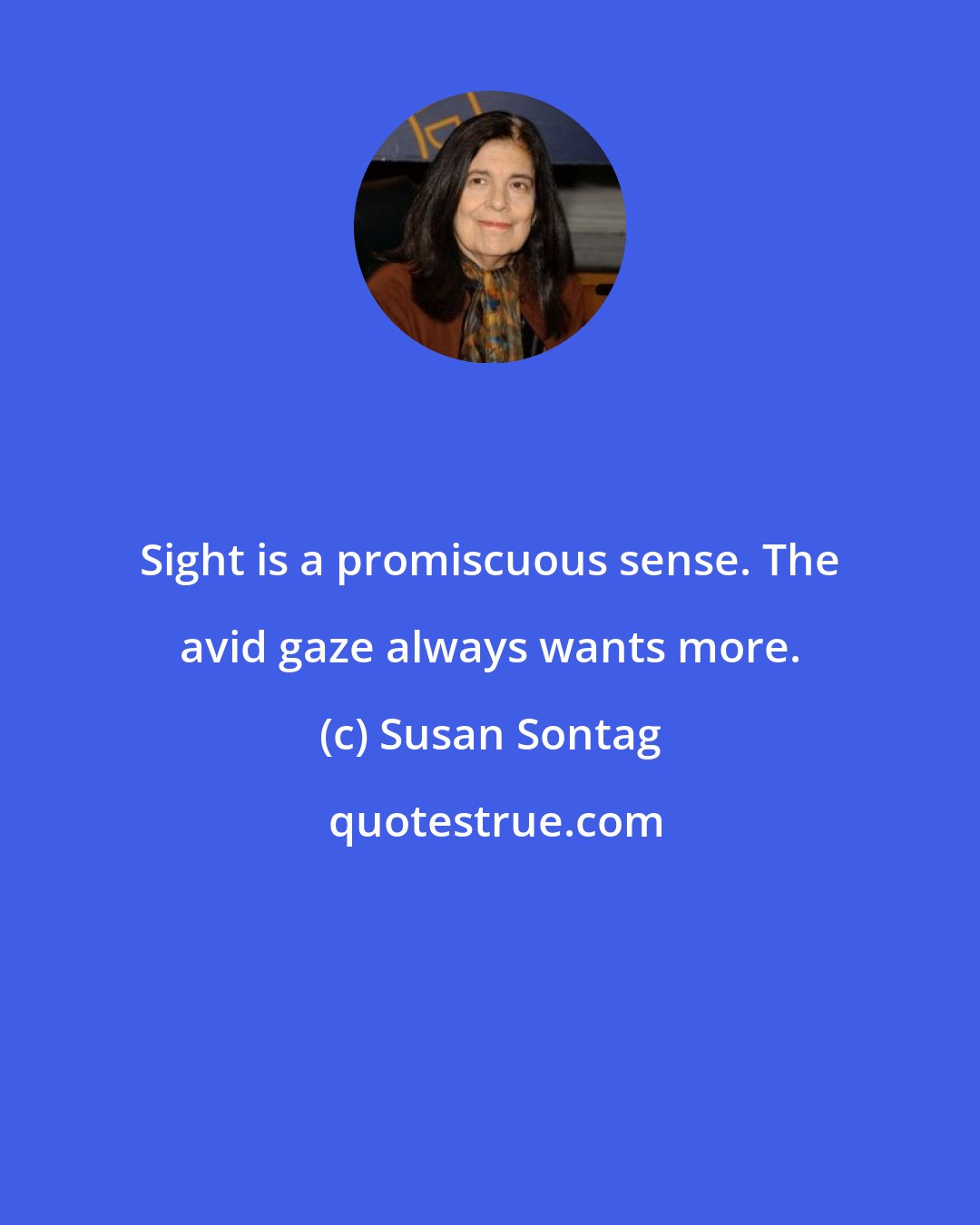 Susan Sontag: Sight is a promiscuous sense. The avid gaze always wants more.