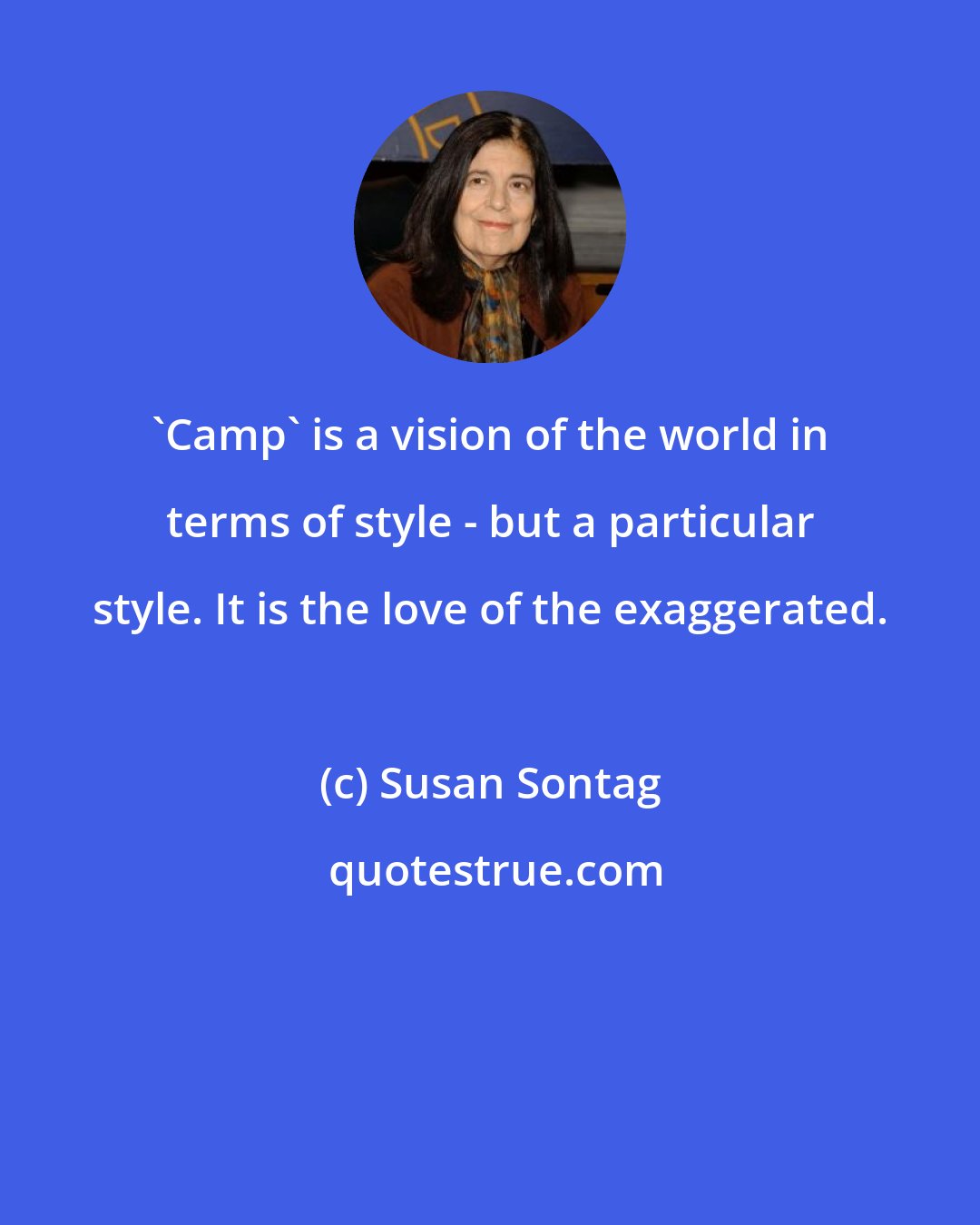 Susan Sontag: 'Camp' is a vision of the world in terms of style - but a particular style. It is the love of the exaggerated.