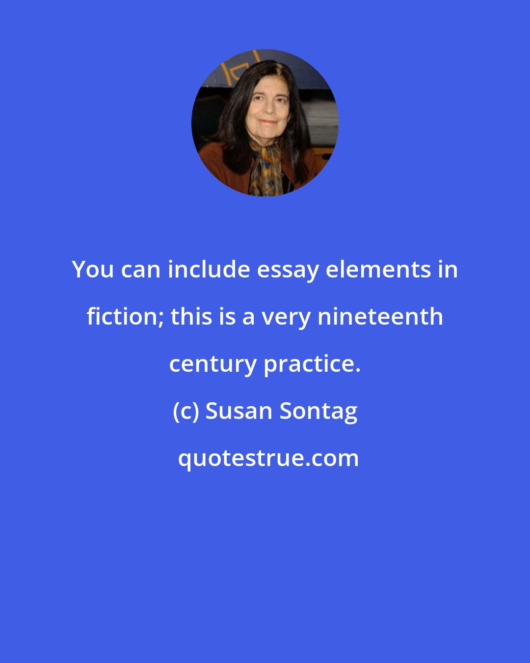 Susan Sontag: You can include essay elements in fiction; this is a very nineteenth century practice.