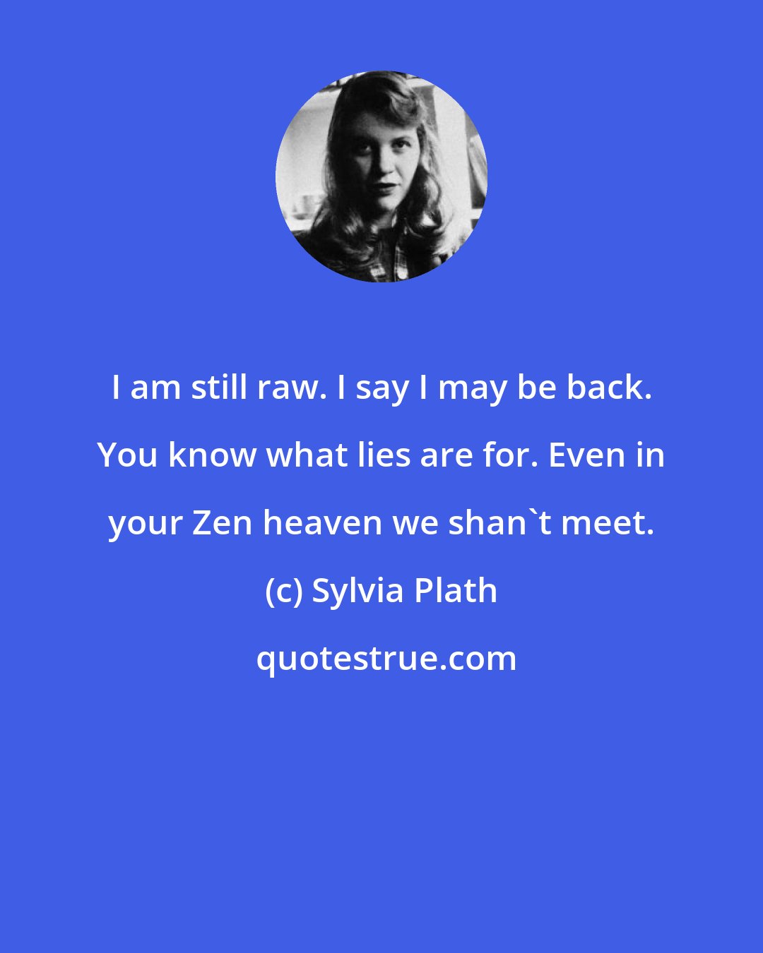 Sylvia Plath: I am still raw. I say I may be back. You know what lies are for. Even in your Zen heaven we shan't meet.