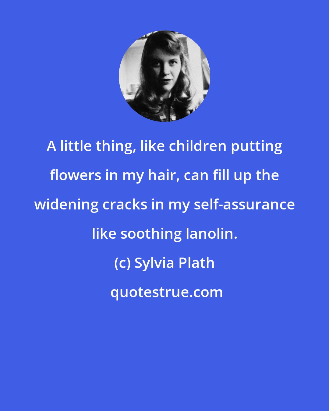 Sylvia Plath: A little thing, like children putting flowers in my hair, can fill up the widening cracks in my self-assurance like soothing lanolin.