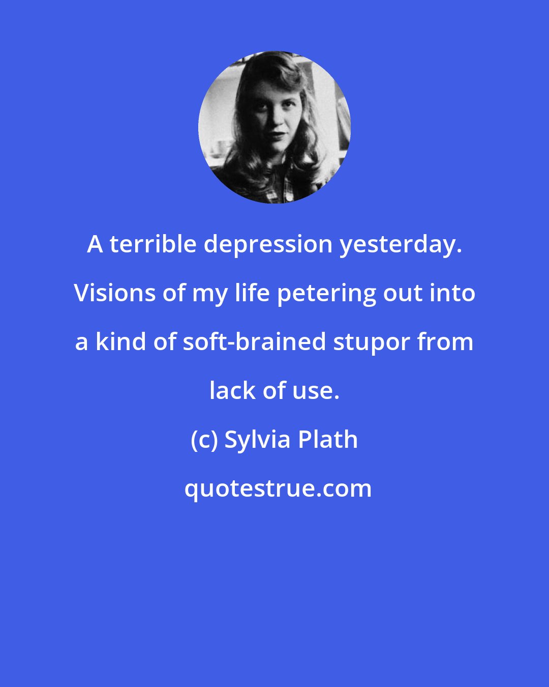 Sylvia Plath: A terrible depression yesterday. Visions of my life petering out into a kind of soft-brained stupor from lack of use.