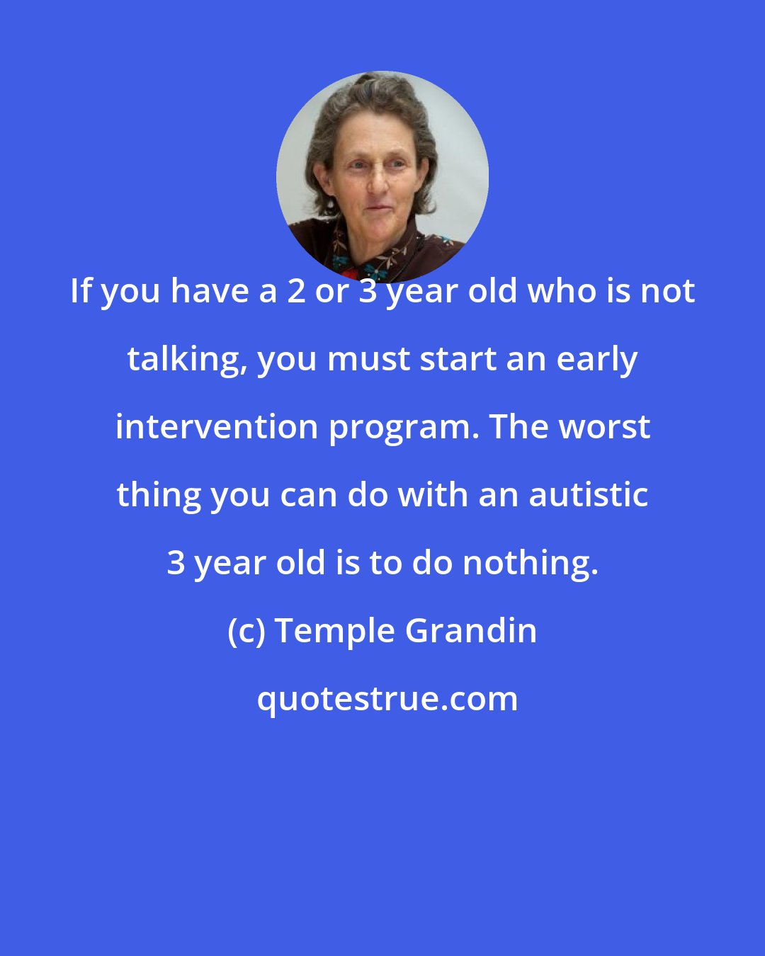 Temple Grandin: If you have a 2 or 3 year old who is not talking, you must start an early intervention program. The worst thing you can do with an autistic 3 year old is to do nothing.