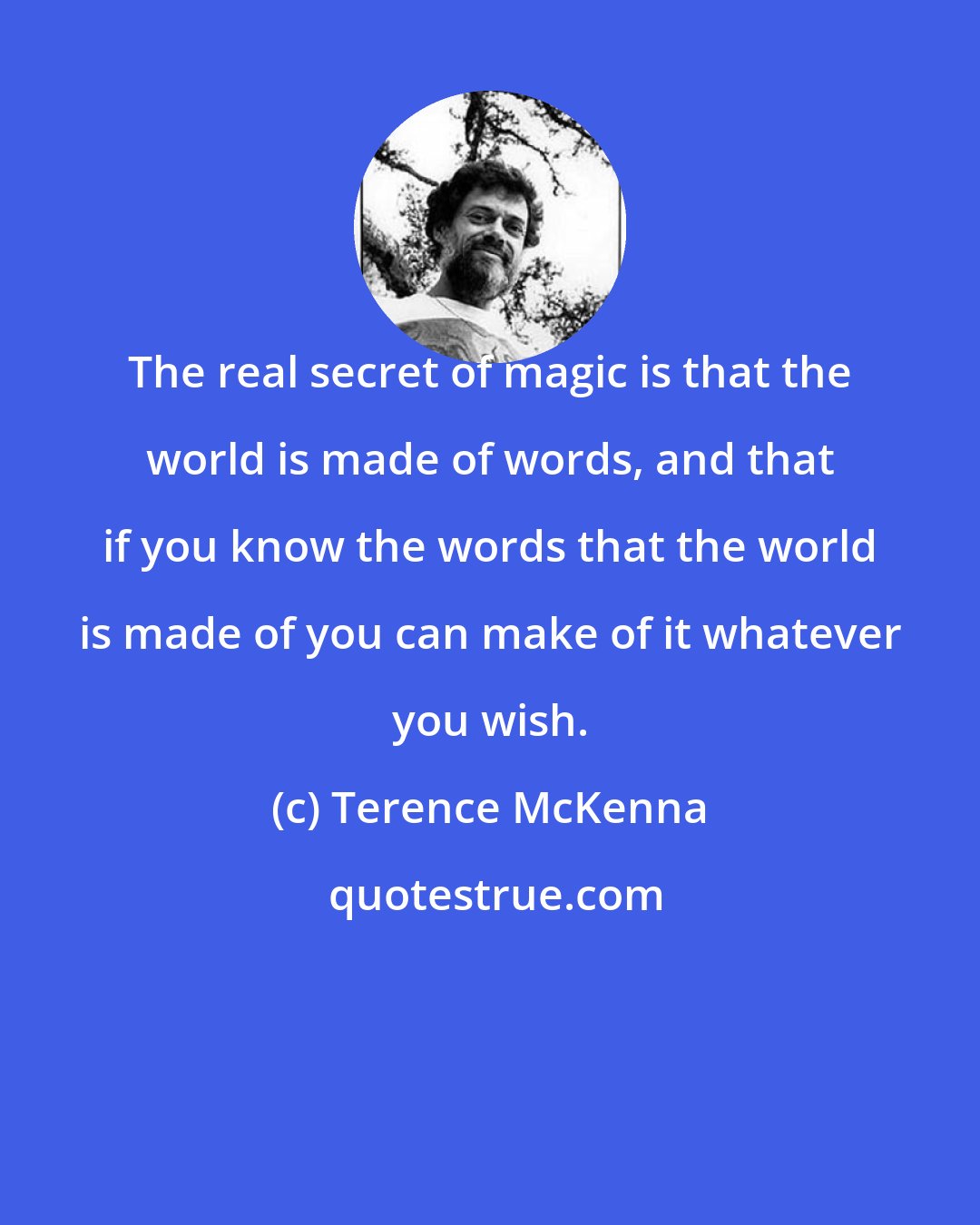 Terence McKenna: The real secret of magic is that the world is made of words, and that if you know the words that the world is made of you can make of it whatever you wish.