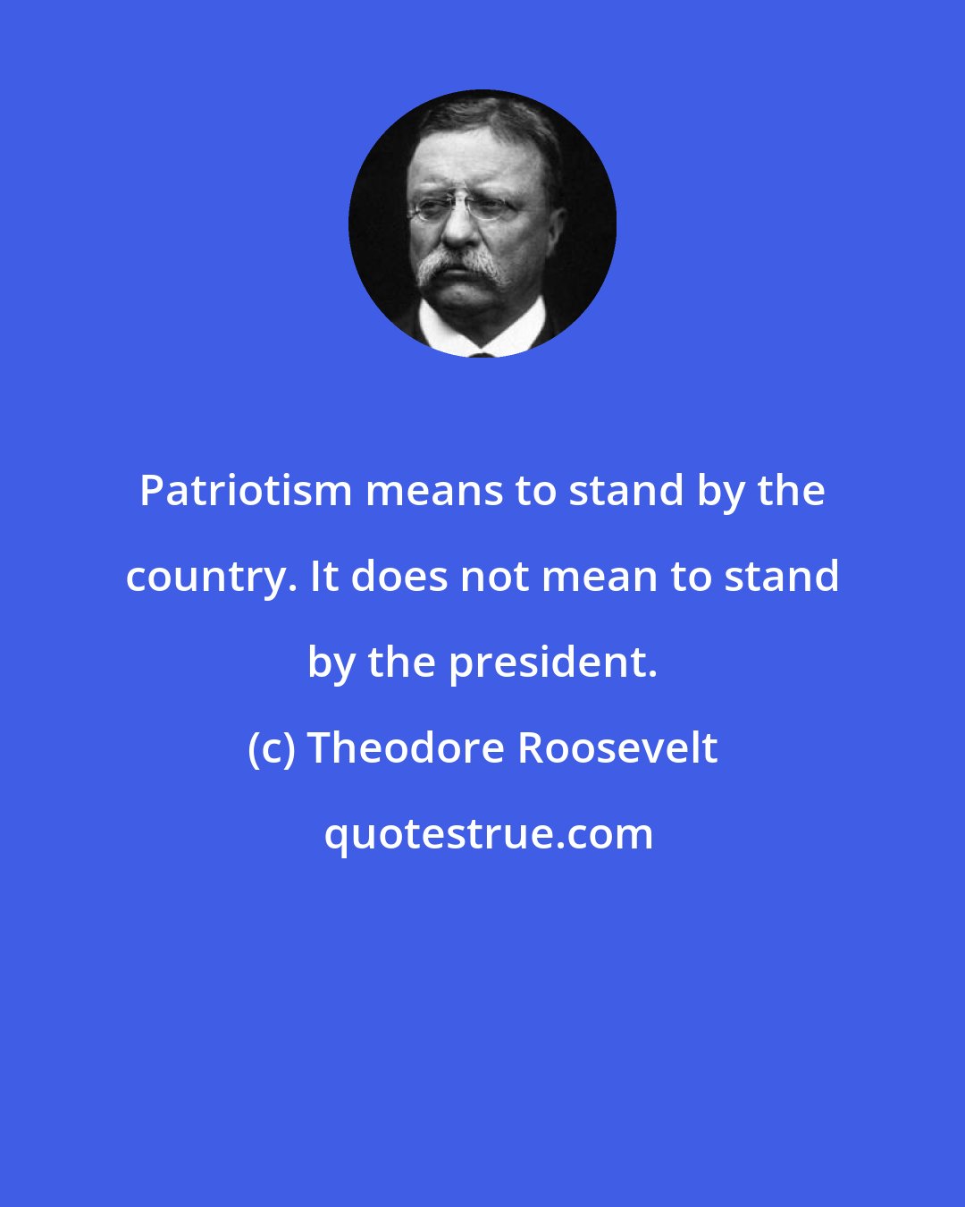 Theodore Roosevelt: Patriotism means to stand by the country. It does not mean to stand by the president.