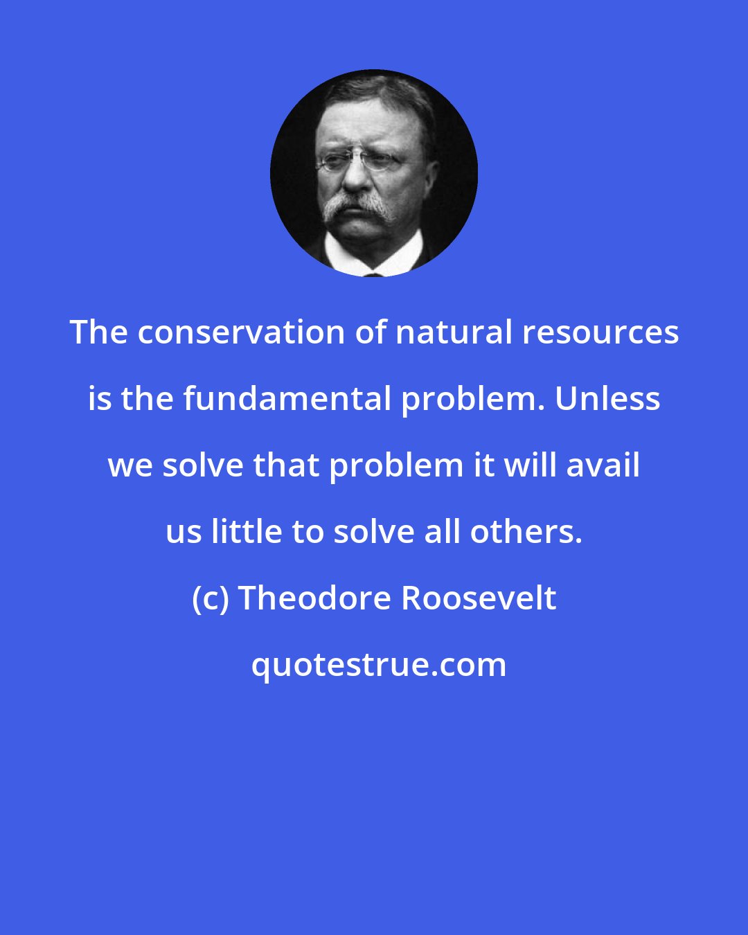 Theodore Roosevelt: The conservation of natural resources is the fundamental problem. Unless we solve that problem it will avail us little to solve all others.