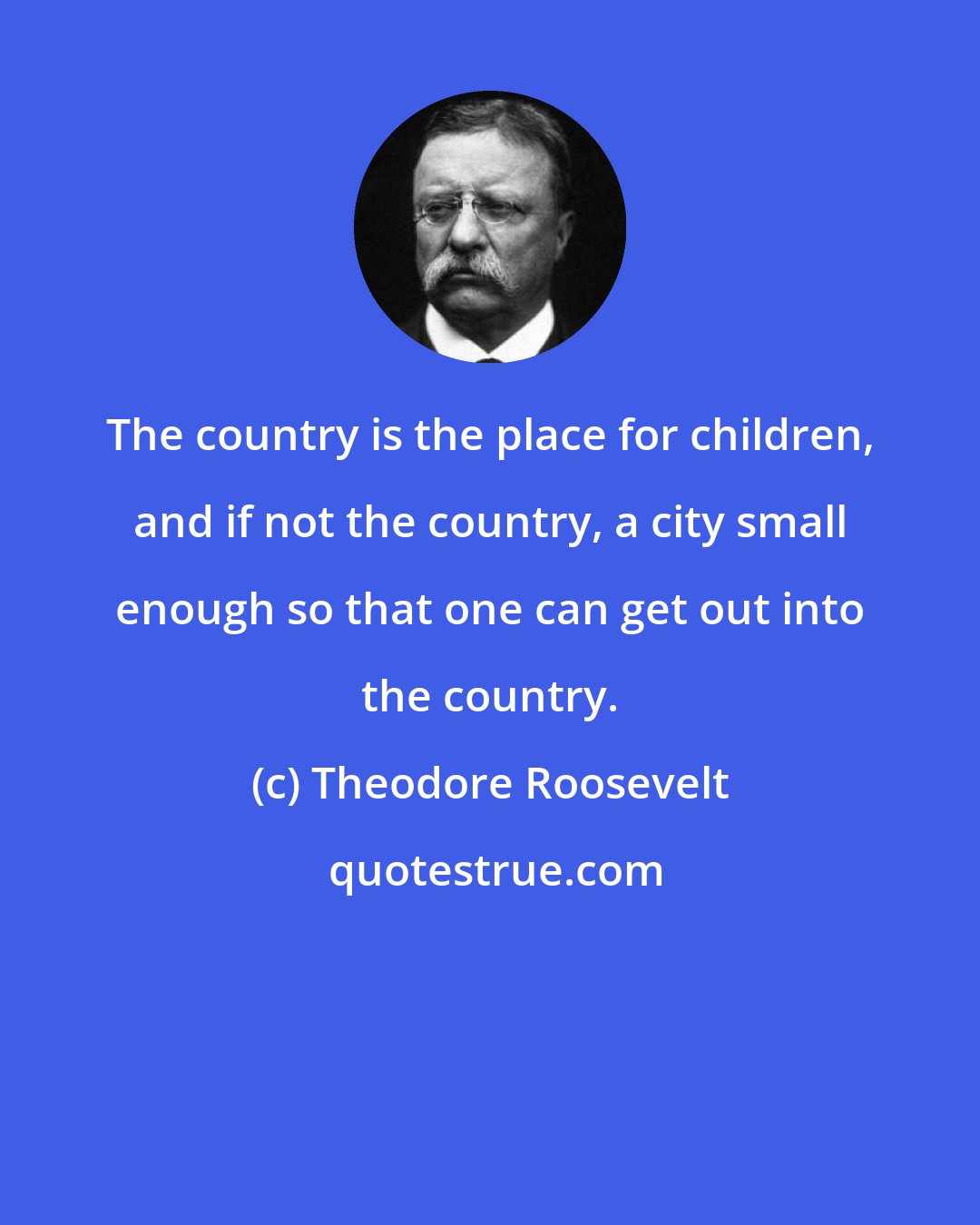 Theodore Roosevelt: The country is the place for children, and if not the country, a city small enough so that one can get out into the country.